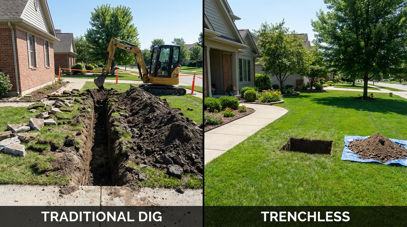Trenchless sewer repair with minimal yard damage versus traditional excavation in King William, VA